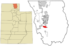 Cache County Utah incorporated and unincorporated areas Hyrum highlighted.svg