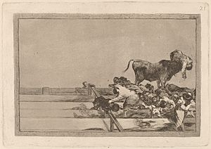 Archivo:Goya - Desgracias acaecidas en el tendido de la plaza de Madrid, y muerte del alcalde de Torrejón