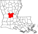 Mapa de Luisiana con la ubicación del Parish Rapides