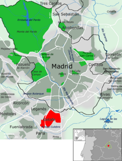 Ubicación de Getafe dentro del área metropolitana de Madrid