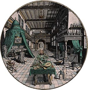 Archivo:Alchemist's Laboratory, Heinrich Khunrath, Amphitheatrum sapientiae aeternae, 1595