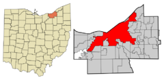 Cuyahoga County Ohio incorporated and unincorporated areas Cleveland highlighted.svg