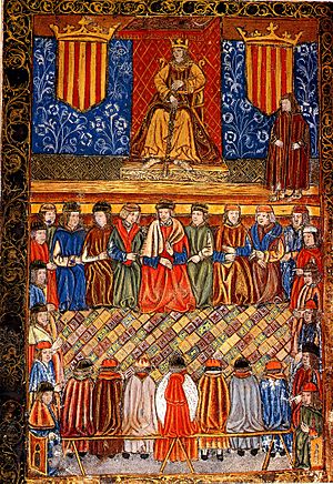 Archivo:Fernando II entre dos escudos del Señal Real de Aragón