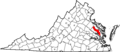 Map of Virginia highlighting King and Queen County