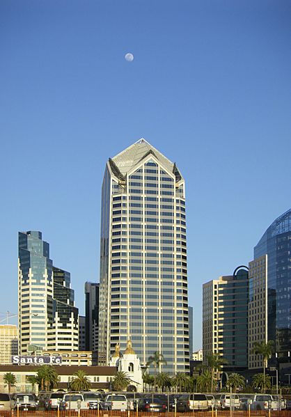 One America Plaza with moon