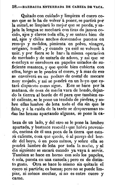 Receta Barbacoa de Cabeza (1836)