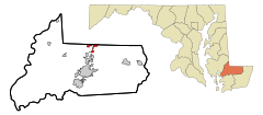Wicomico County Maryland Incorporated and Unincorporated areas Delmar Highlighted.svg