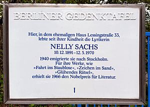 Archivo:Berliner Gedenktafel - Nelly Sachs