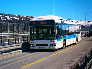 Archivo:Colectivo de la línea 28 cruzando el puente Tromsøbrua