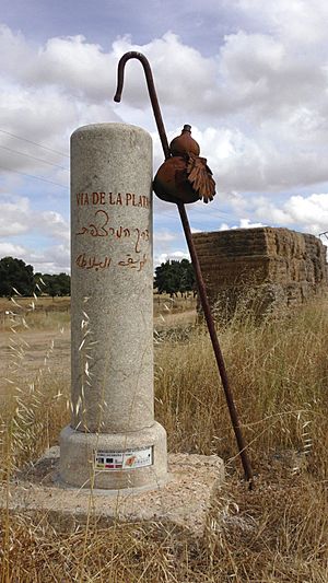 Archivo:MAYALDE MILIARIO ACTUAL DEL CAMINO DE SANTIAGO EN LA RUTA DE LA PLATA