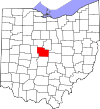 Mapa de Ohio con la ubicación del condado de Delaware