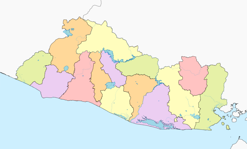 Mapa político de la República de El Salvador (2024 con departamentos)