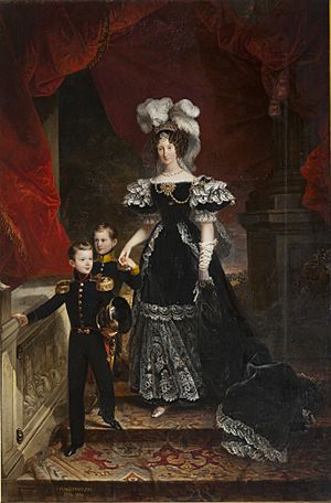 Archivo:Queen Maria Theresa of Sardinia with her two sons in 1832 by Ferdinando Cavalleri