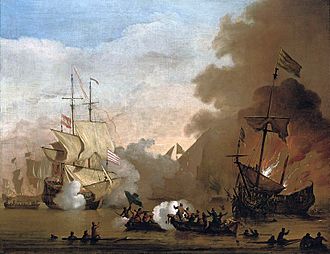 Archivo:Willem van de Velde de Jonge - Een actie van een Engels schip en schepen van de Barbarijse zeerovers
