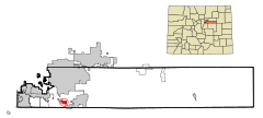 Arapahoe County Colorado Incorporated and Unincorporated areas Foxfield Highlighted.svg