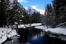 Half dome with reflection in winter
