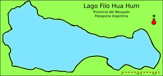 Mapa del lago Filo Hua Hum en la provincia del Neuquén Argentina