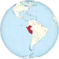 Peru on the globe (Peru centered)