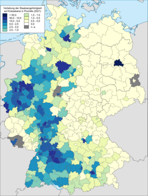 Archivo:Turkish population relative to total Turkish population in Germany 2021