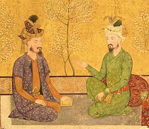 Archivo:Humayun (left) with his father Babur (right), painted circa 1640 (Late Shah Jahan Album)