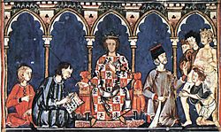 Archivo:Libro de los Juegos, Alfonso X y su corte