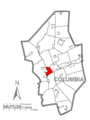Map of Bloomsburg, Columbia County, Pennsylvania Highlighted