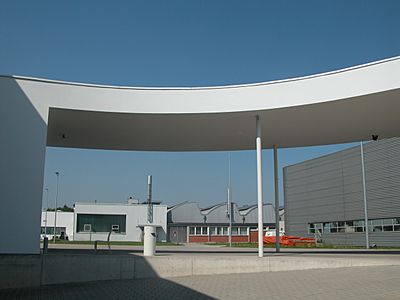 Vitra Campus - SANAA Logistics and Production Hall - covered passage to the Grimshaw Factory Building