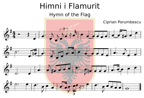 Albanian Anthem Music Sheet.InstrumentalSimple.svg