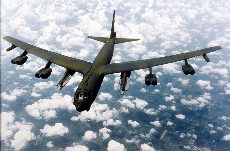 B-52 flying over clouds