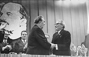 Archivo:Bundesarchiv Bild 183-K0617-0001-163, Berlin, VIII. SED-Parteitag, Breshnew, Honecker
