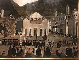 Archivo:Francisco Javier Cortés (atribuido) - Entrada en la ciudad de Quito de las tropas espanolas remitidas por el Virrey del Perú en 1809 - Museo de América 2010-04-01 - detail 02