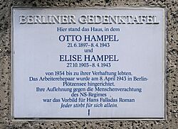 Archivo:Gedenktafel Amsterdamer Str 10 (Wedd) Elise und Otto Hampel