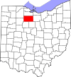 Mapa de Ohio con la ubicación del condado de Seneca