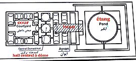 Planta en un panel informativo del palacio de Ardachir (iwán)