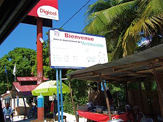 Artibonite Department Welcome Sign in Montrouis, Haiti.jpg