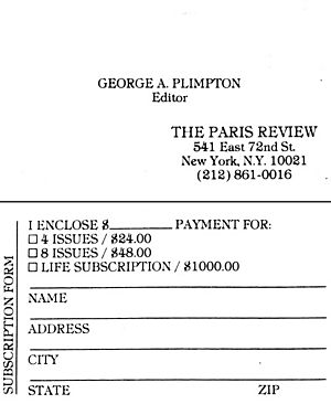 Archivo:George Plimpton's Business Card (The Paris Review)