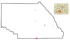 Saguache County Colorado Incorporated and Unincorporated areas Center Highlighted.svg