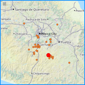 2017 Central Mexico earthquake map