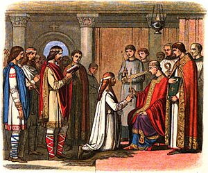 Archivo:A Chronicle of England - Page 052 - Baptism of King Guthorm