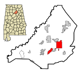 Blount County Alabama Incorporated and Unincorporated areas Oneonta Highlighted.svg