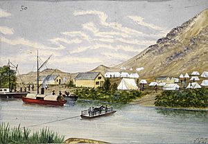 Archivo:Dibsell's Landing, Te Aroha, watercolour by John Philemon Backhouse, 1881