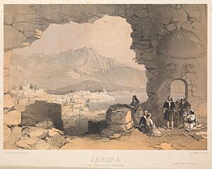 Archivo:Janina, the capital of Albania (1855); lithograph by George de la Poer Beresford