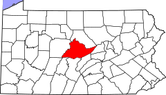 Map of Pennsylvania highlighting Centre County.svg