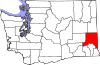 Mapa de Washington con la ubicación del condado de Whitman