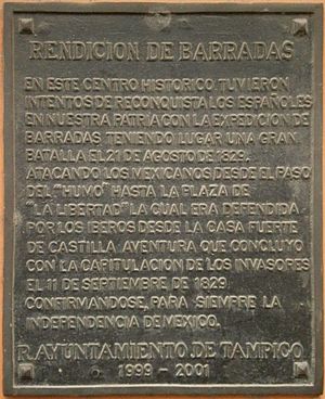 Archivo:Placa Conmemorativa Batalla de Tampico 1829