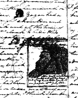 Archivo:Yagan's head from Moore's diary