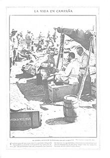 1909-10-13, Actualidades, La vida en campaña, El general Sotomayor almorzando con sus ayudantes, Alba.jpg