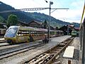 ABt 343 - Be 4-4 5003 - Bt 243 im Bahnhof Zweisimmen neben der Rollbockgrube