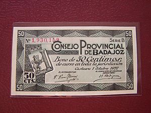 Archivo:Consejo Provincial de Badajoz, billete local