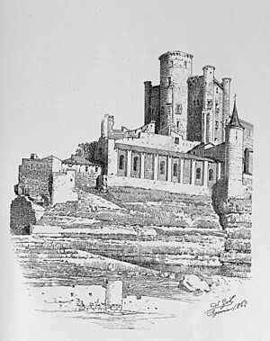 Archivo:1905, El castillo de Loarre y el alcázar de Segovia, Alcázar de Segovia, La torre del homenaje después del incendio de 1862 (cropped)